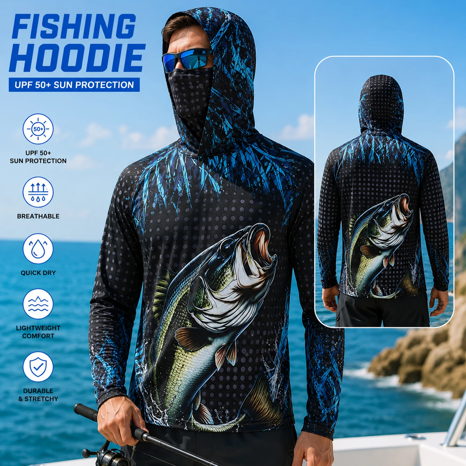 Herren-Angelhoodie mit UPF50+  – Fishing Mask Sun Protection Bewertung und Preis
